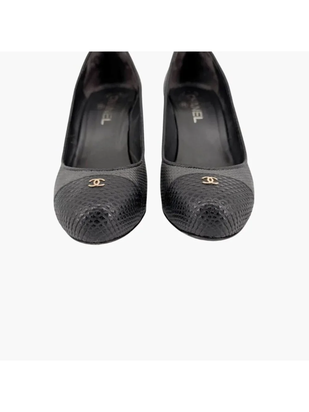 Chanel Textured Gray CC Logo Cap Toe Platform Pumps Heels Size 37.5 US 6.5–7